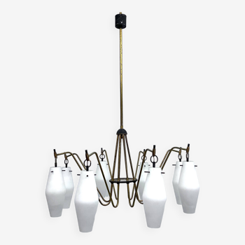 Mid-Century Large 8 arms Arredoluce manner chandelier. Italy 1950s