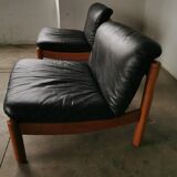 Pair of designer leather armchairs 80s