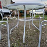 Garden Furniture Iron and Glass Table and 4 Tolix style Armchairs