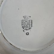 Hollow plate in ironstone from Terre de Feu of Grigny with floral decoration bl
