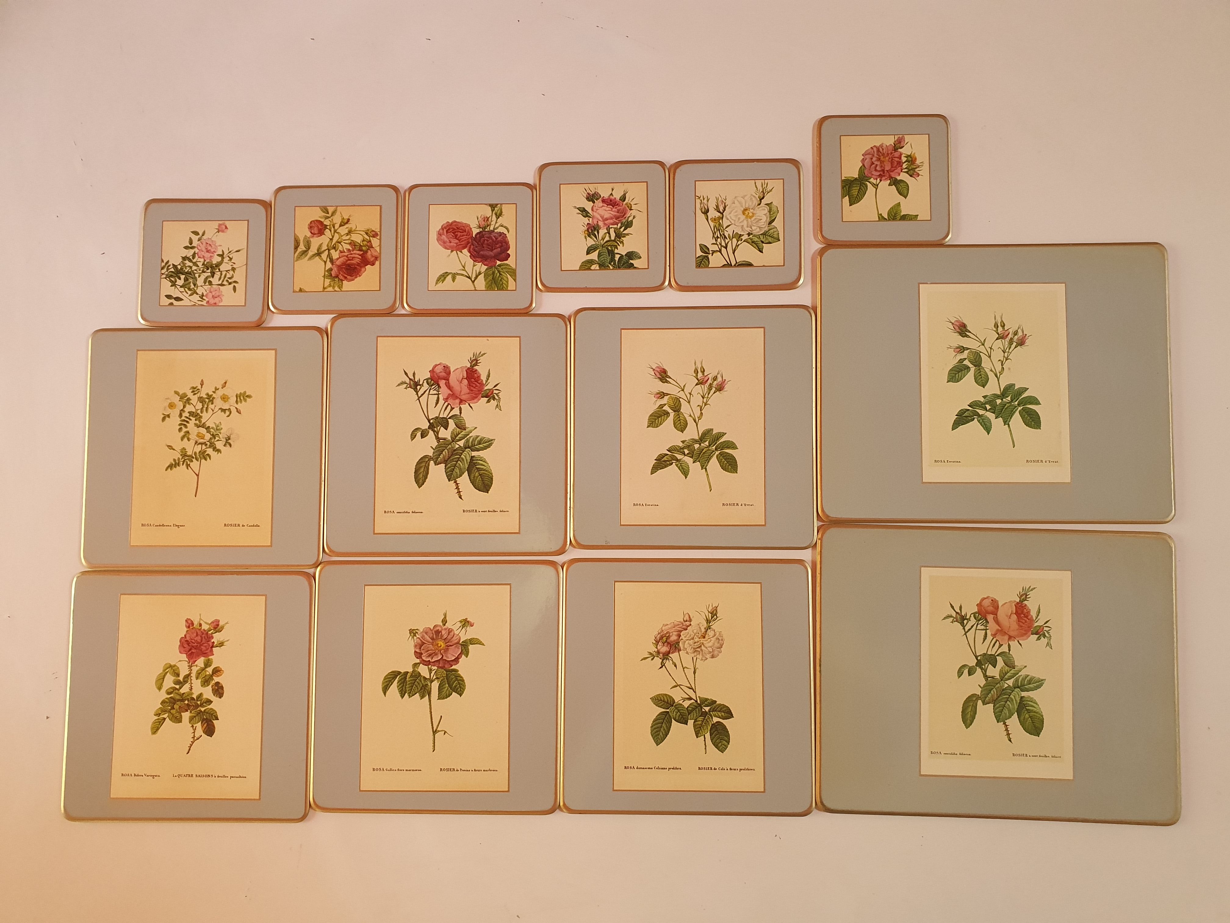 Set of 6 coasters, 6 plates coasters and 2 vintage pimpernel acrylic trivets