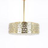 Large pendant light with aged brass glass by Rupert Nikoll, Austria, 1960s.