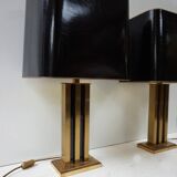 Paire de lampes de table JLB Hollywood Regency en laque noire et laiton doré, 1970s