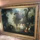 Old painting print on canvas + frame carved wood Gilded Vintage #2