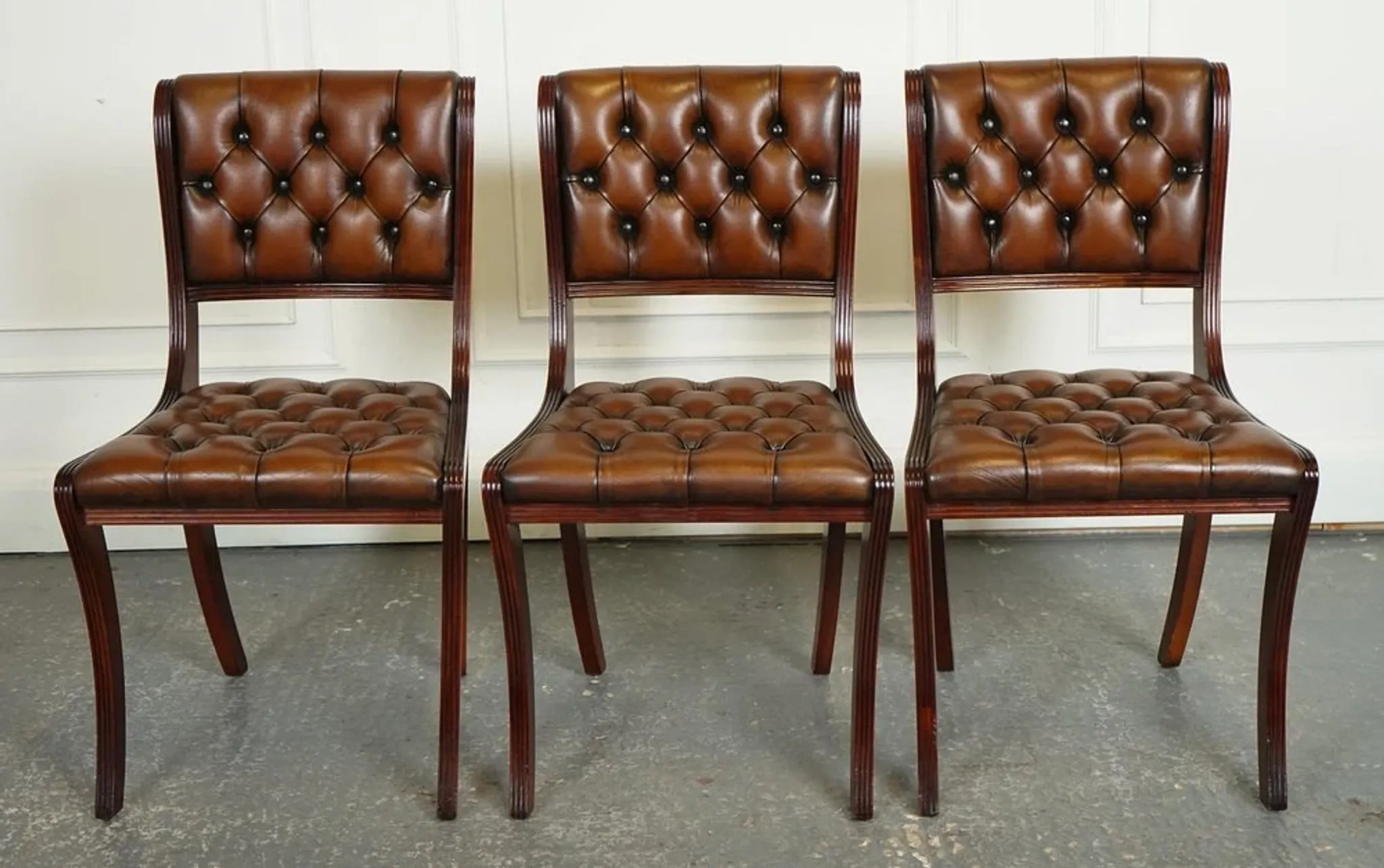 Chesterfield Leather Dining Chairs, Set of 6