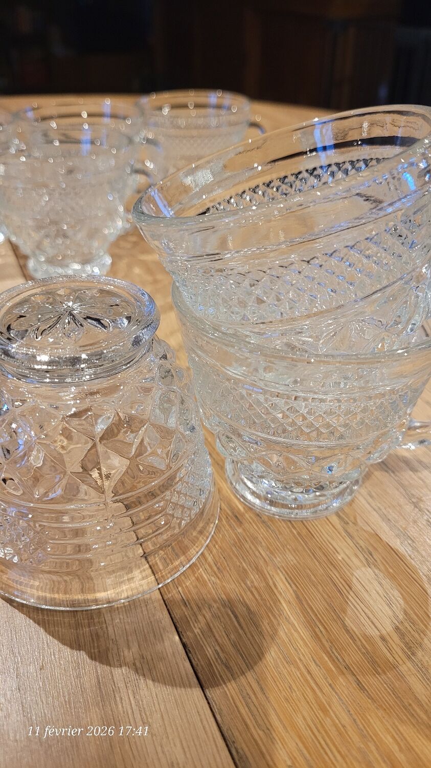 8 thick cut glass cups