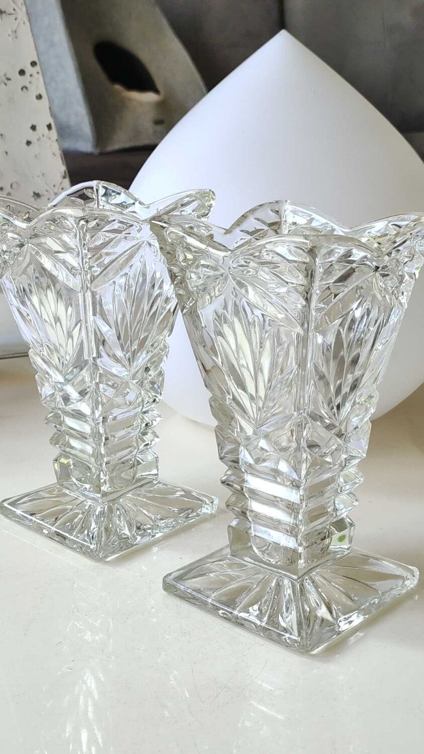 Pair of Czech Boho Art Deco vase, Bohemian crystal. Design and refined