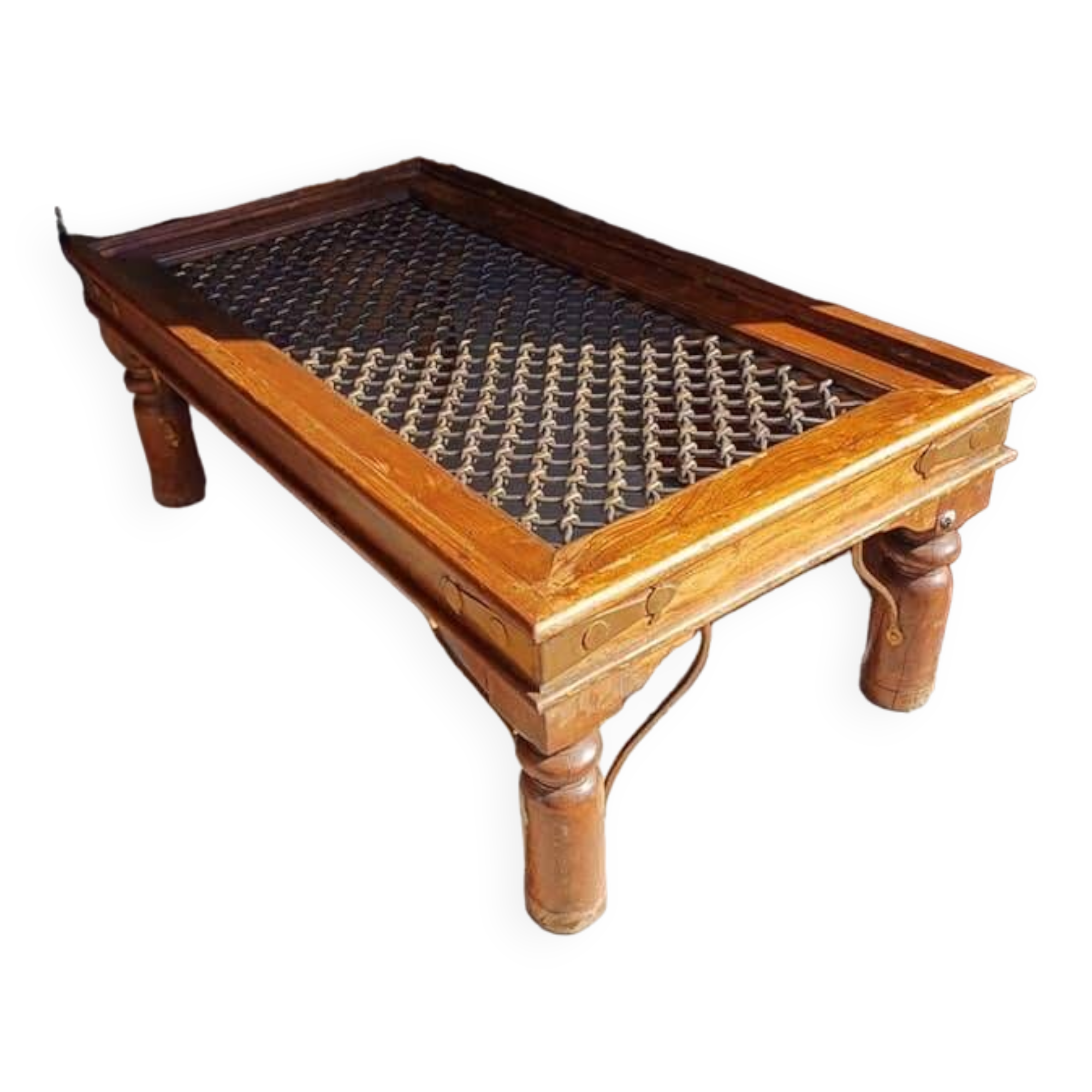 Table basse bois et fer style indien