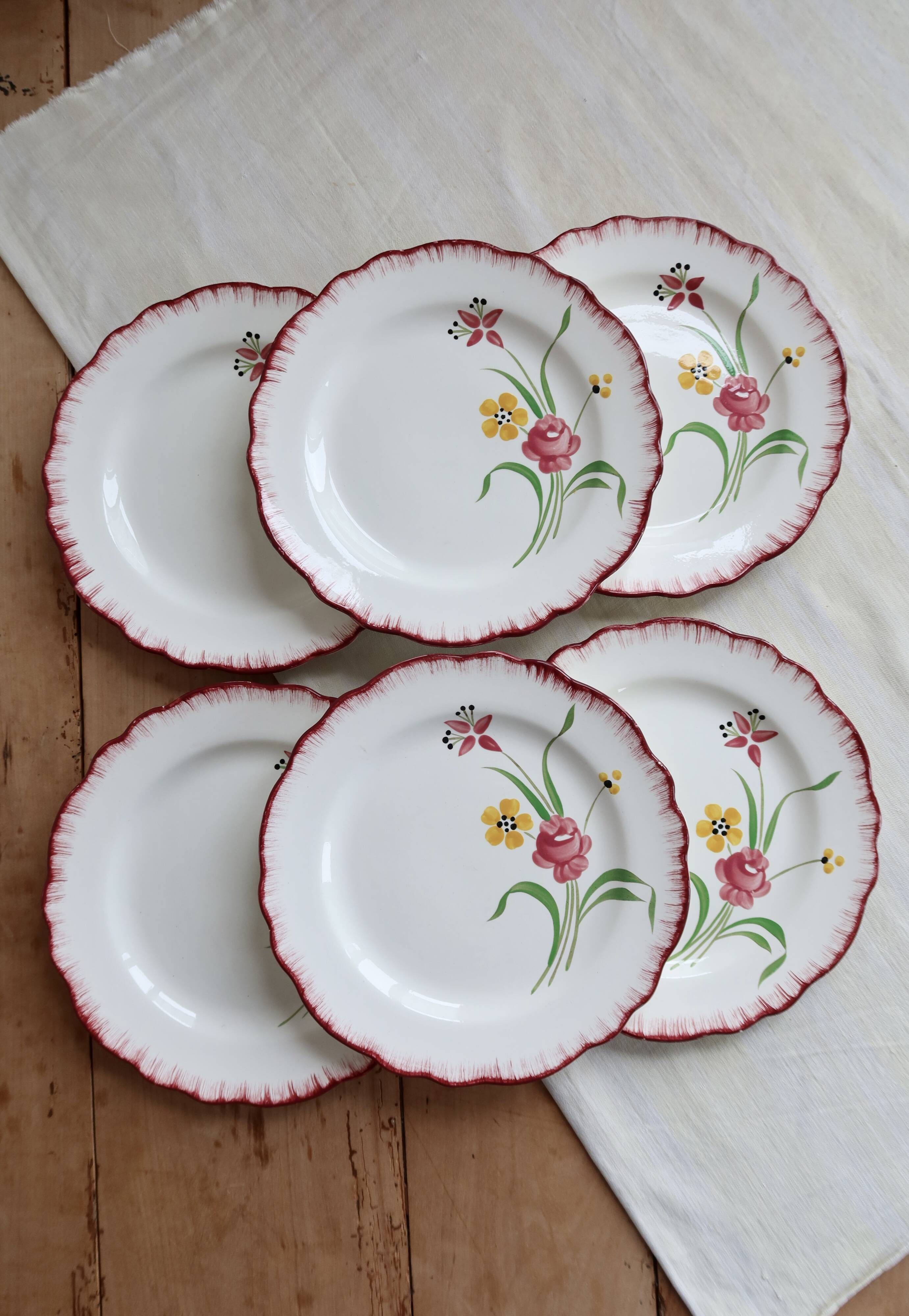 6 vintage ironstone dinner plates Salins model Pierrette
