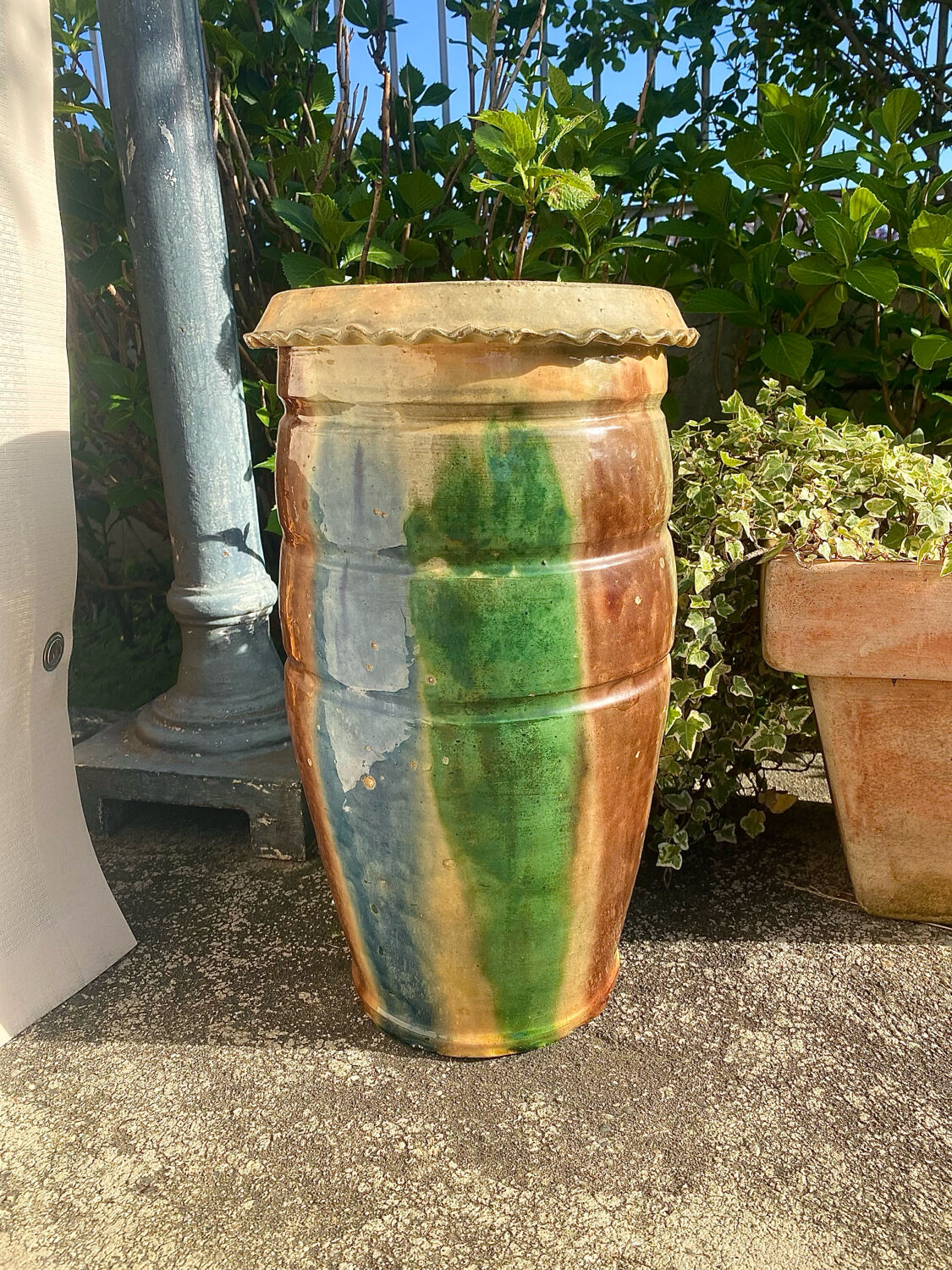 Large ancient glazed terracotta vase from southern France.