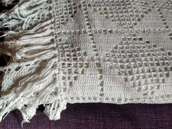Dessus de lit en coton blanc , Ancien jeté de lit en crochet , couvre lit coton blanc