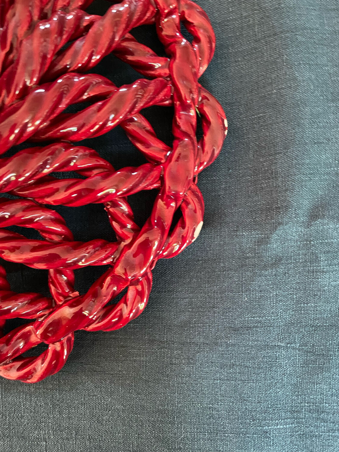 Fruit basket in burgundy basketry slip braided burgundy year 60