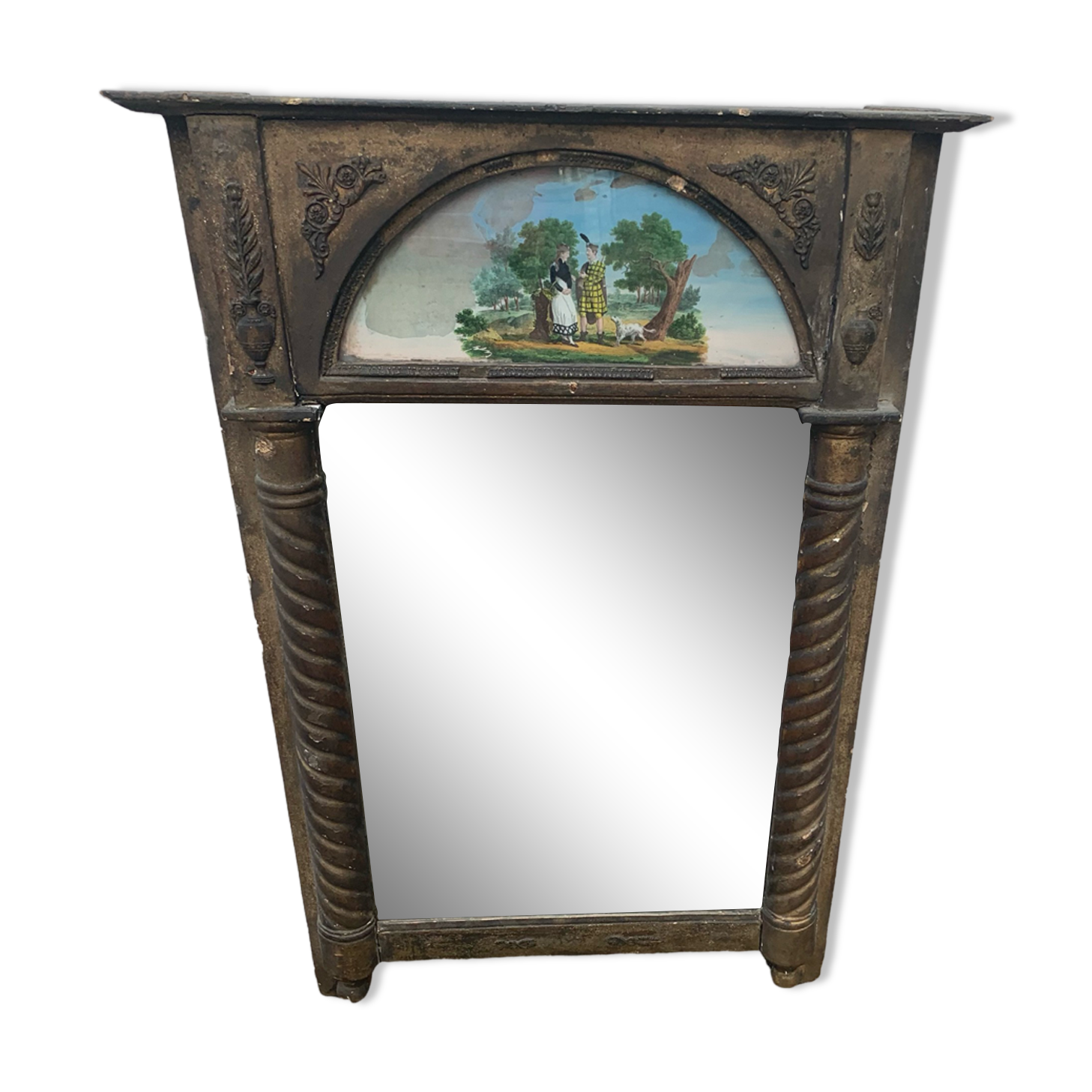 Wooden trumeau and gilded stucco hanging on glass XIX century