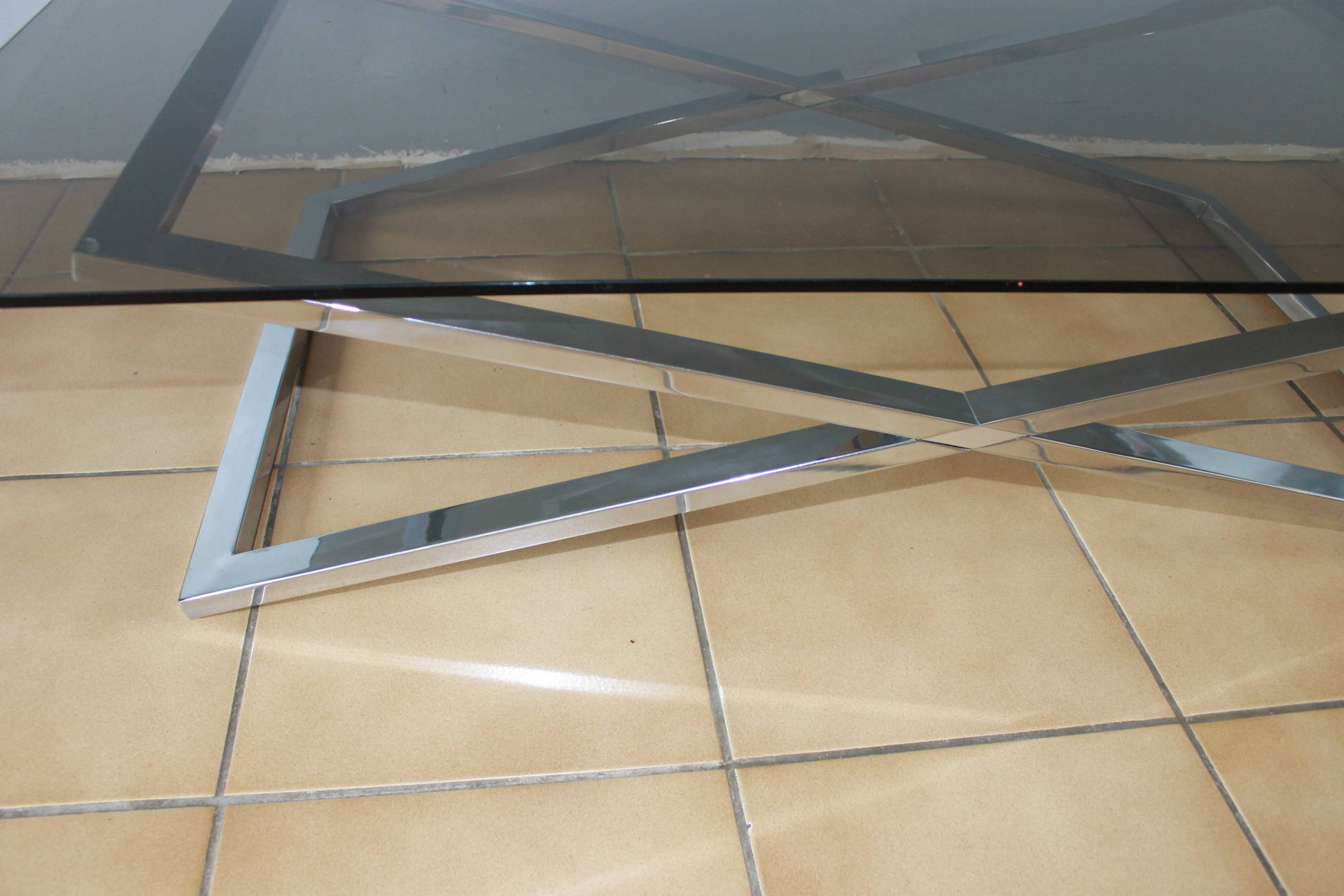 Coffee table smoked glass and chrome 1970