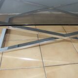 Coffee table smoked glass and chrome 1970
