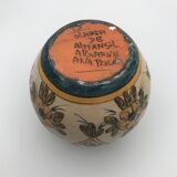 Vintage vase shaped terracotta ball with handheld paint decoration polychrome signed