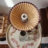 Glass lamp base and flowered lampshade