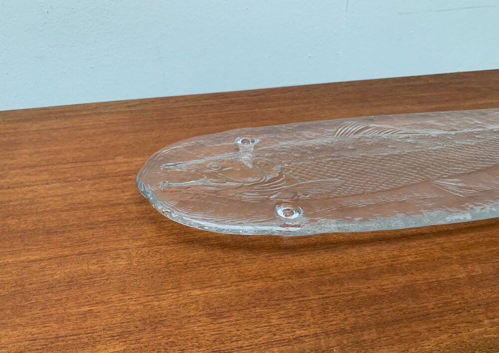 Large Vintage Glass Plate in the Shape of a Swedish Fish by Pukeberg Glass