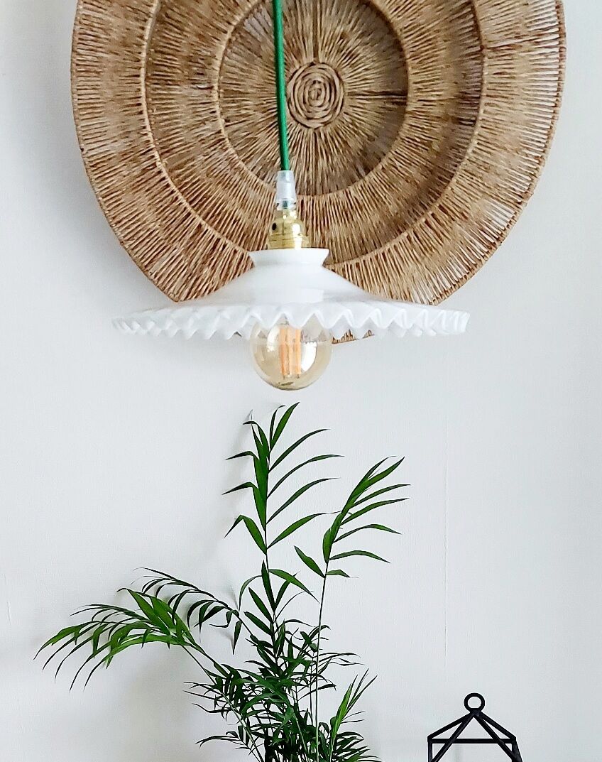 Vintage white opaline pendant lamp