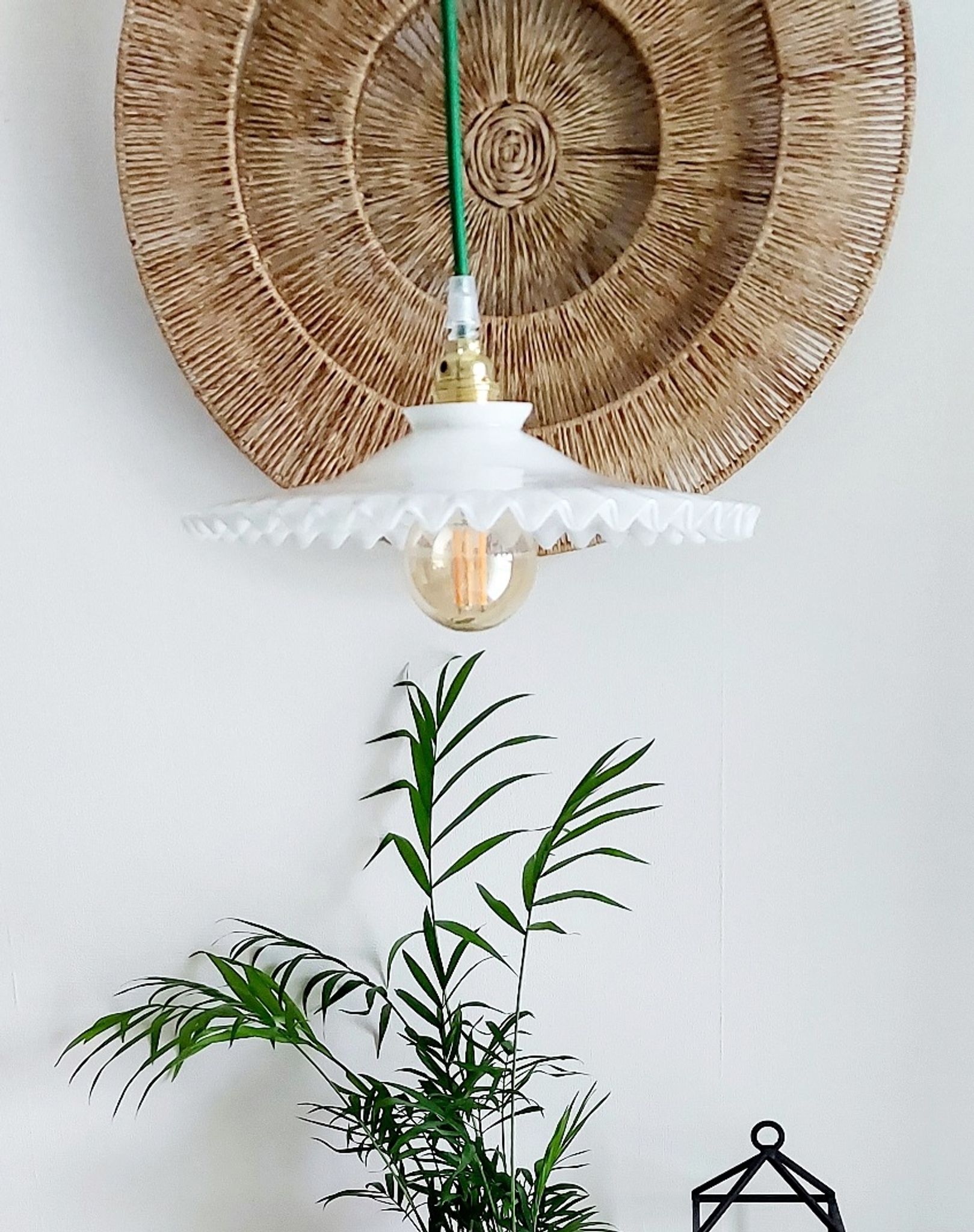 Vintage white opaline pendant lamp