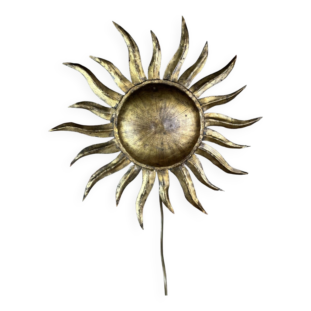 Paire D'appliques Murales Vintage SOLEIL - Fer Forgé Doré & Verre Dépoli - Diamètre 50cm - Années 1940-60