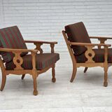 1970s, Danish armchair, green furniture wool, solid oak wood.