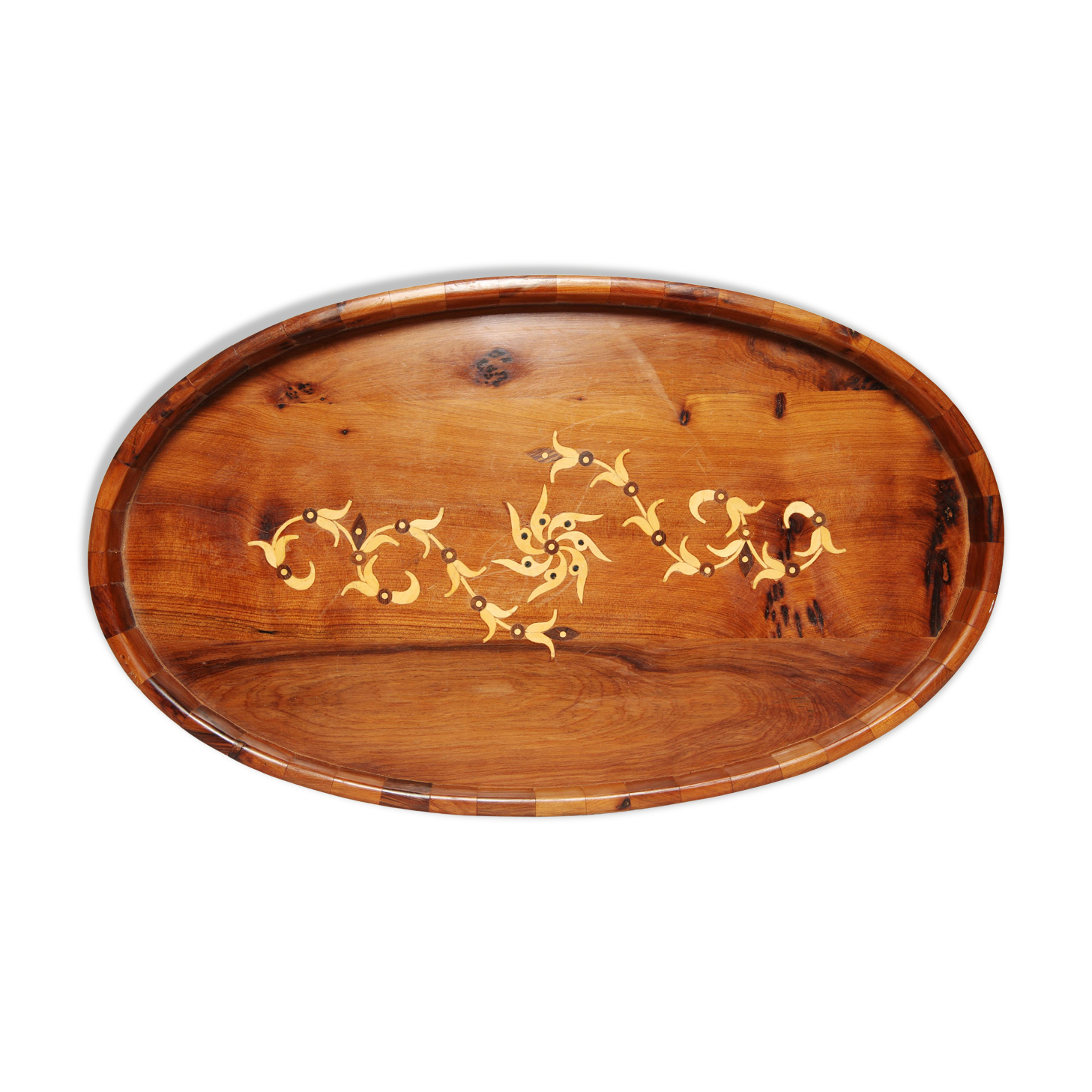 Decorative wooden plate mid-century with flowers, Italy, 1960s