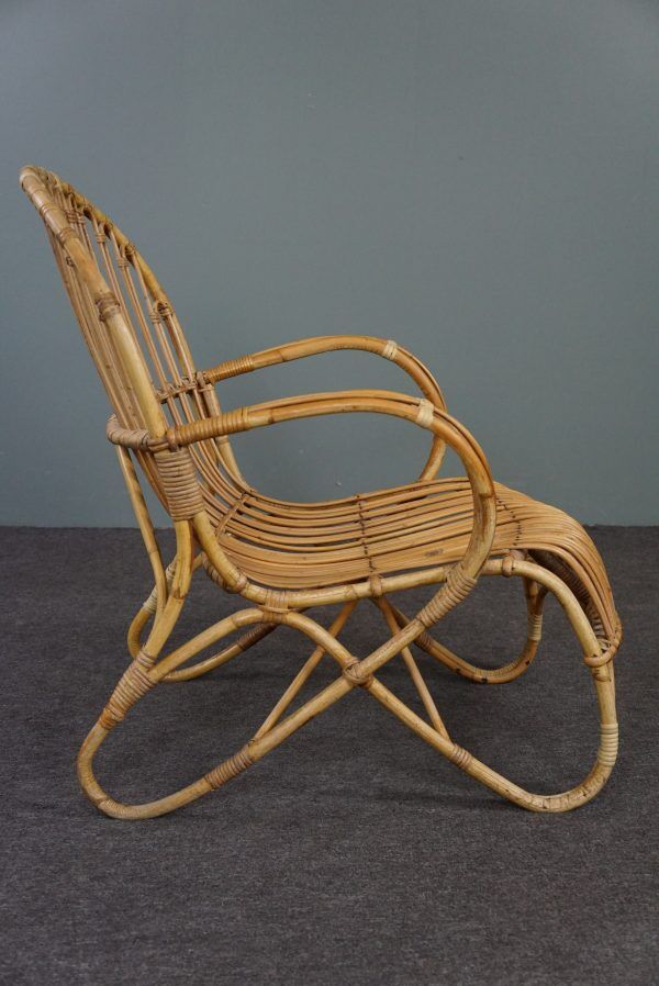 Belse 8 armchair in patinated rattan, Dutch Design, 1950