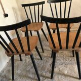 Set of 4 vintage 1960's chairs with bars and black compass legs