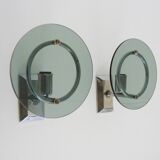 Pair of Italian wall lights in transparent blue-grey glass and chrome 70