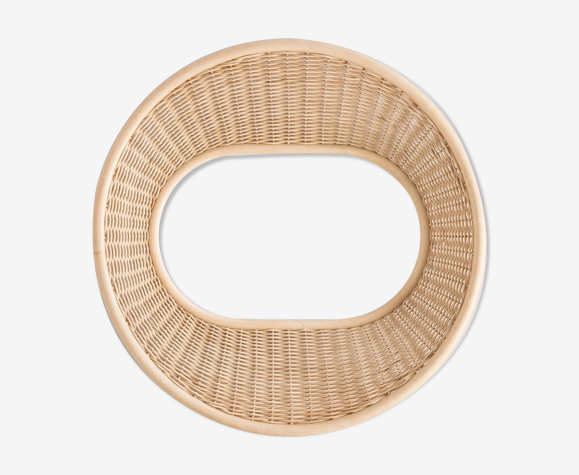 Round mirror in braided rattan diameter 90cm