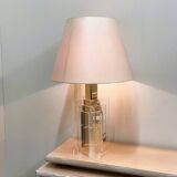 Large glamorous 1970s brass & lucite architectural table lamp