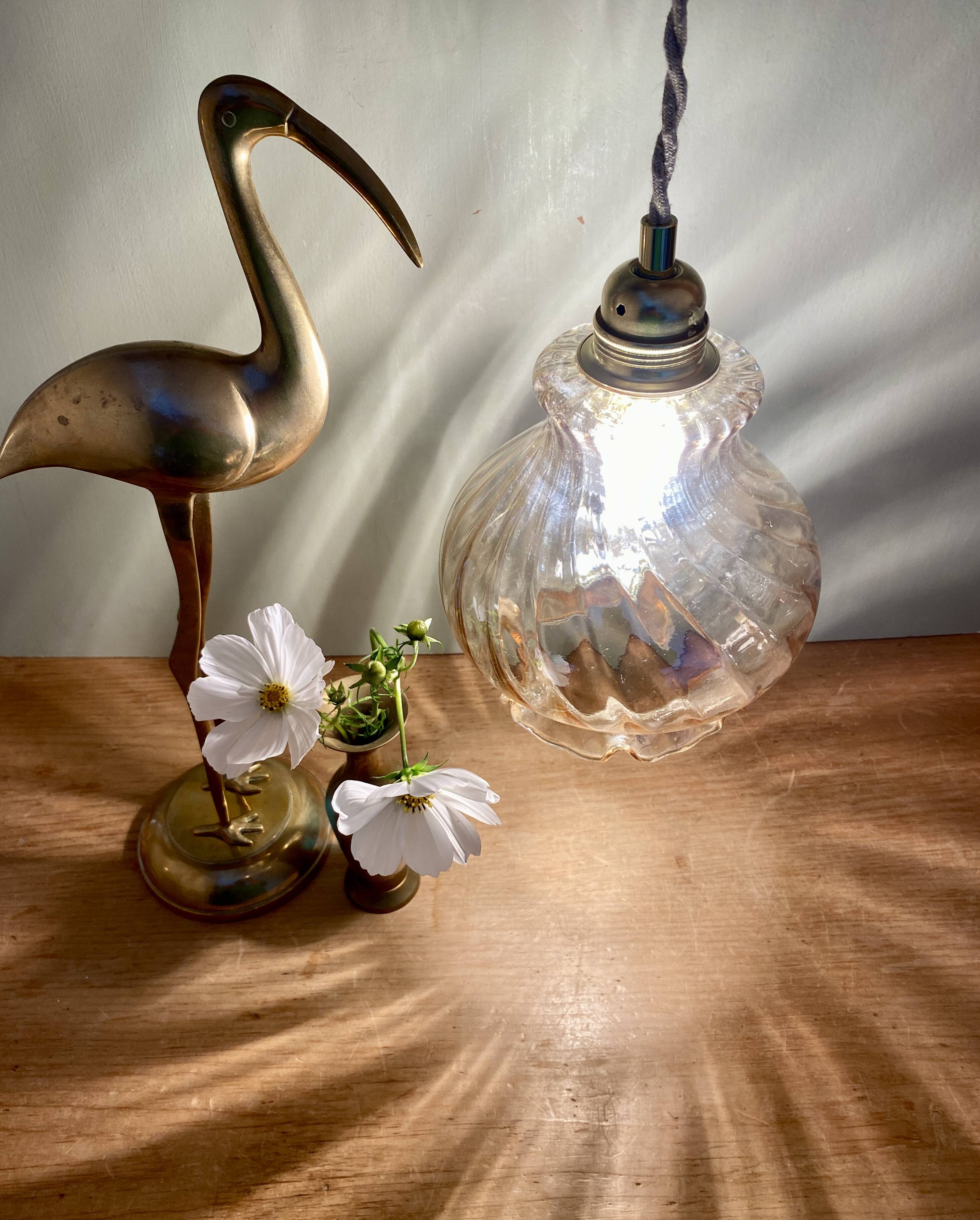 Vintage amber glass globe pendant light