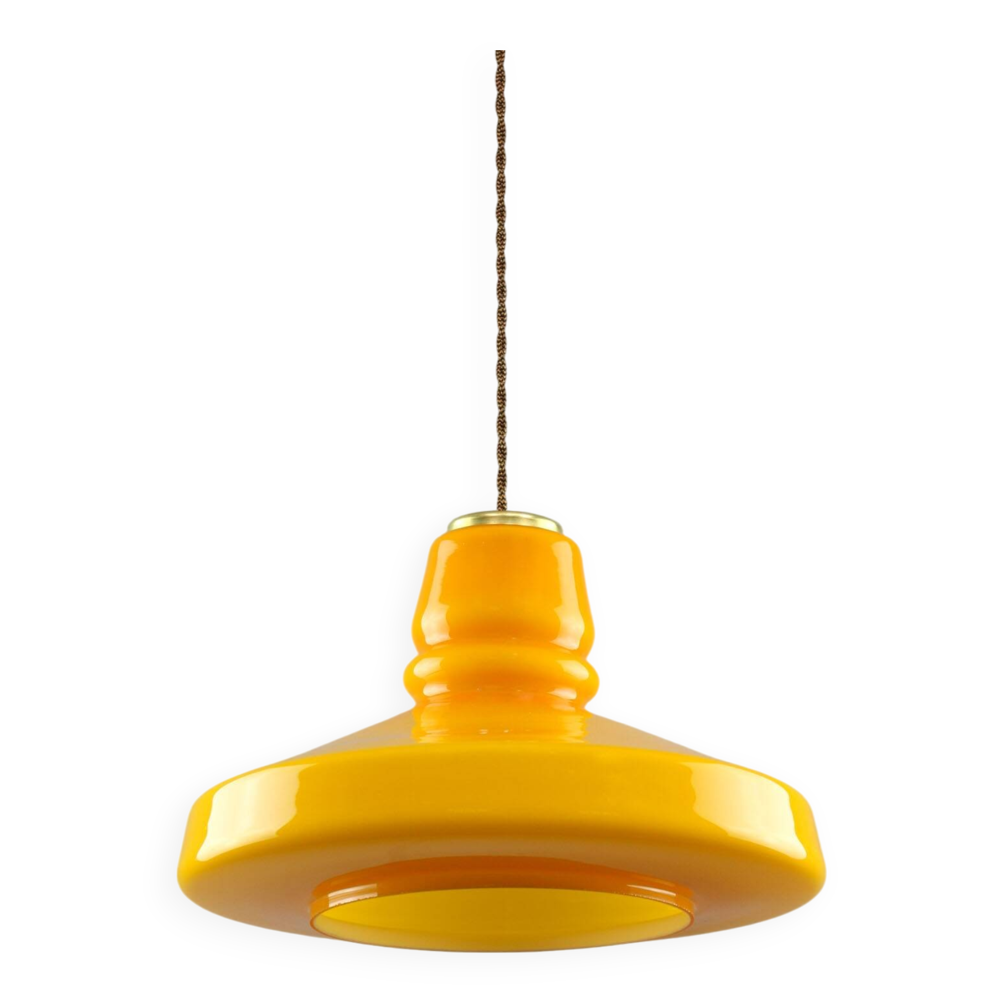Mid-Century Italian Yellow Glass and Brass Pendant Lamp