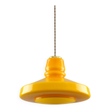 Lampe à suspension italienne du milieu du siècle en verre jaune et laiton