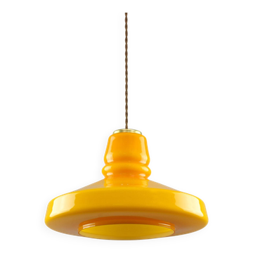 Mid-Century Italian Yellow Glass and Brass Pendant Lamp
