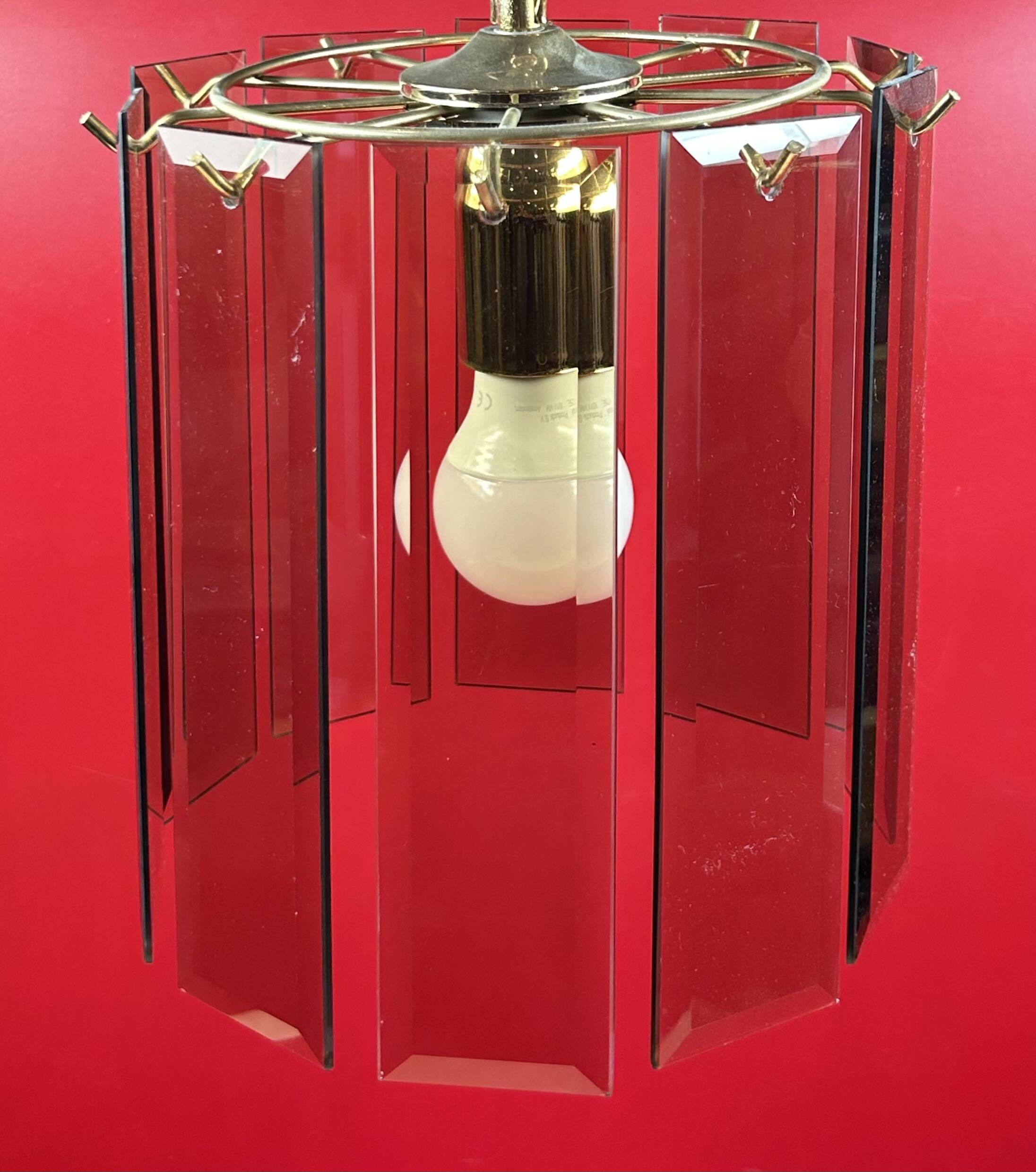 Suspension, smoked glass blade chandelier from the 1970s.