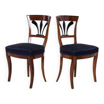 Set of 2 Biedermeier Walnut Chairs, Germany, 19th Century