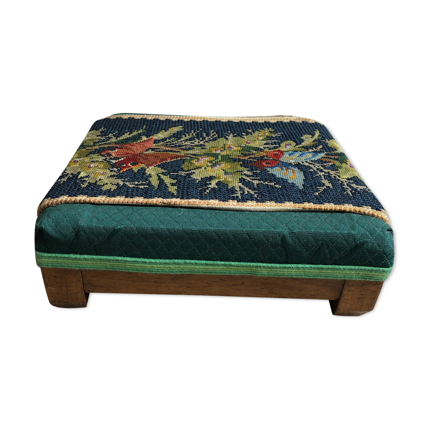 Walking foot rests foot old tapestry