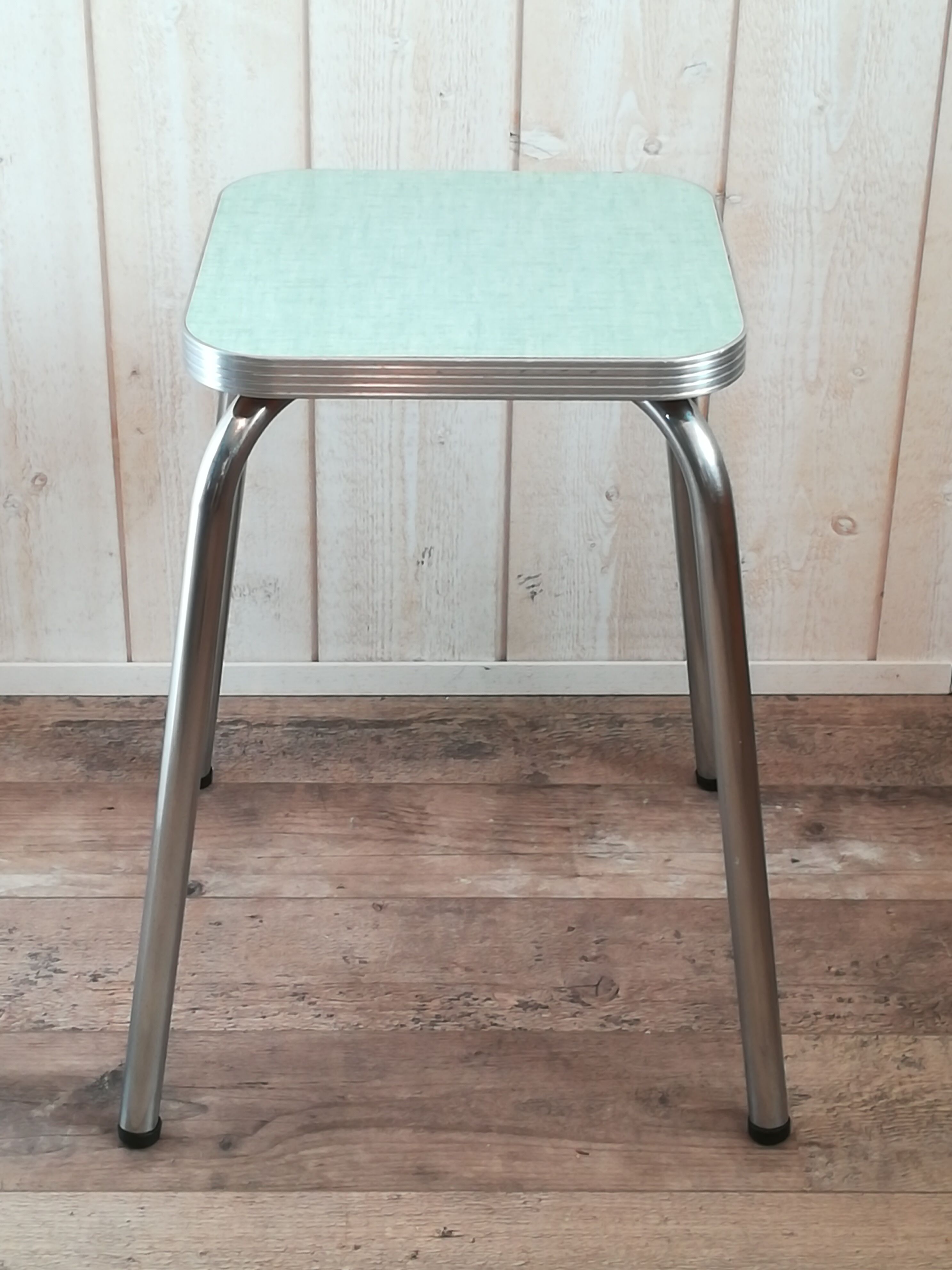 Vintage mint green formica and aluminum stool