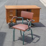 School teacher's chair in imitation leather and tubular metal