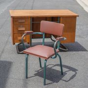 School teacher's chair in imitation leather and tubular metal