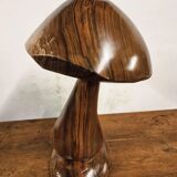 Hand-carved wooden mushroom table lamp with integrated LED