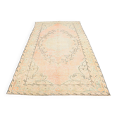 Tapis vintage Oushak rose blush et vert sauge pour salon, 166x266 cm