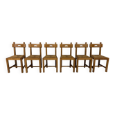6 Rustic blonde oak dining chairs 1960’s