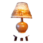 Stoneware and raw wool lamp, signed Alain Blanchard, 1970.