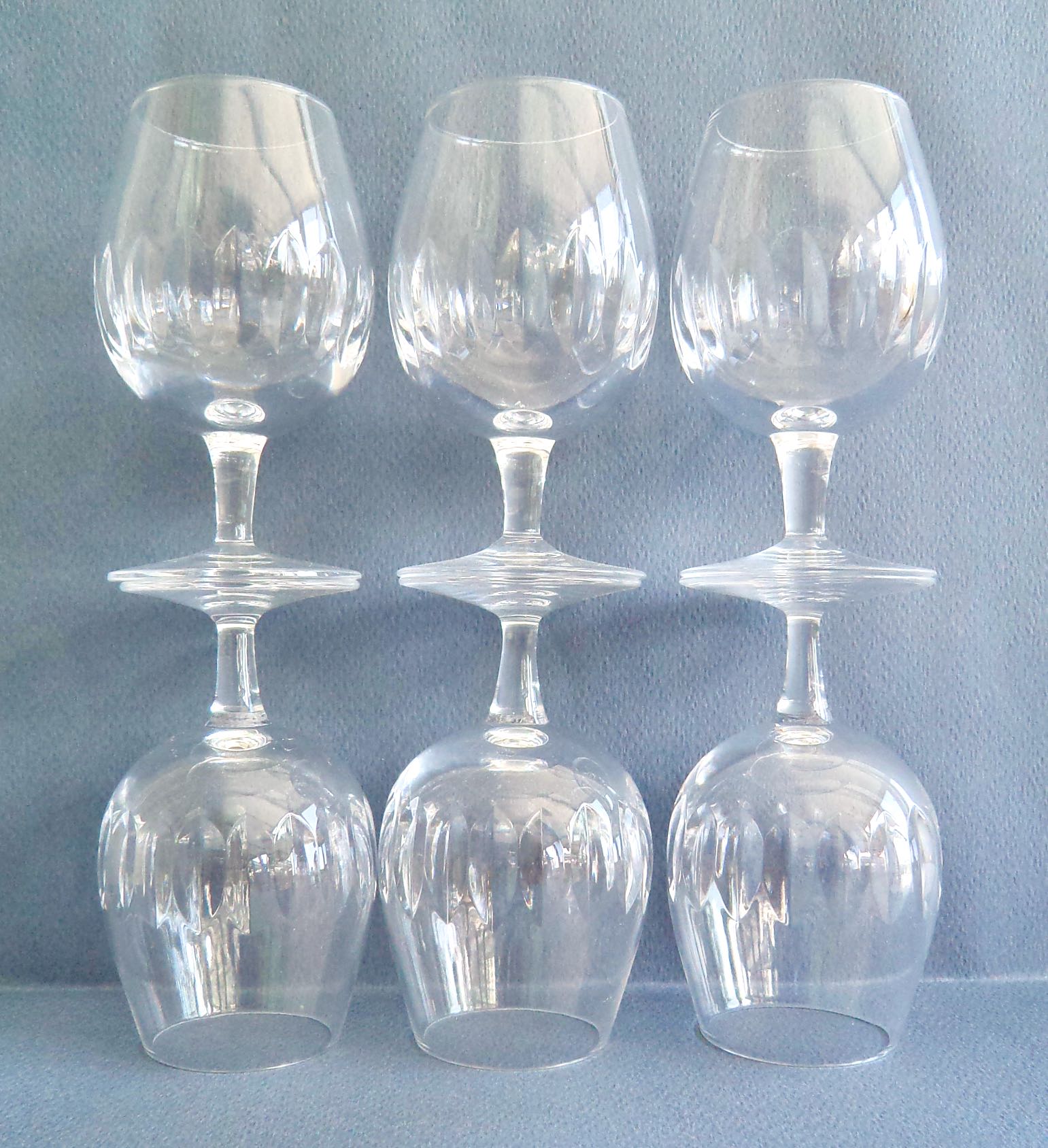 Set of 6 cut crystal cognac glasses