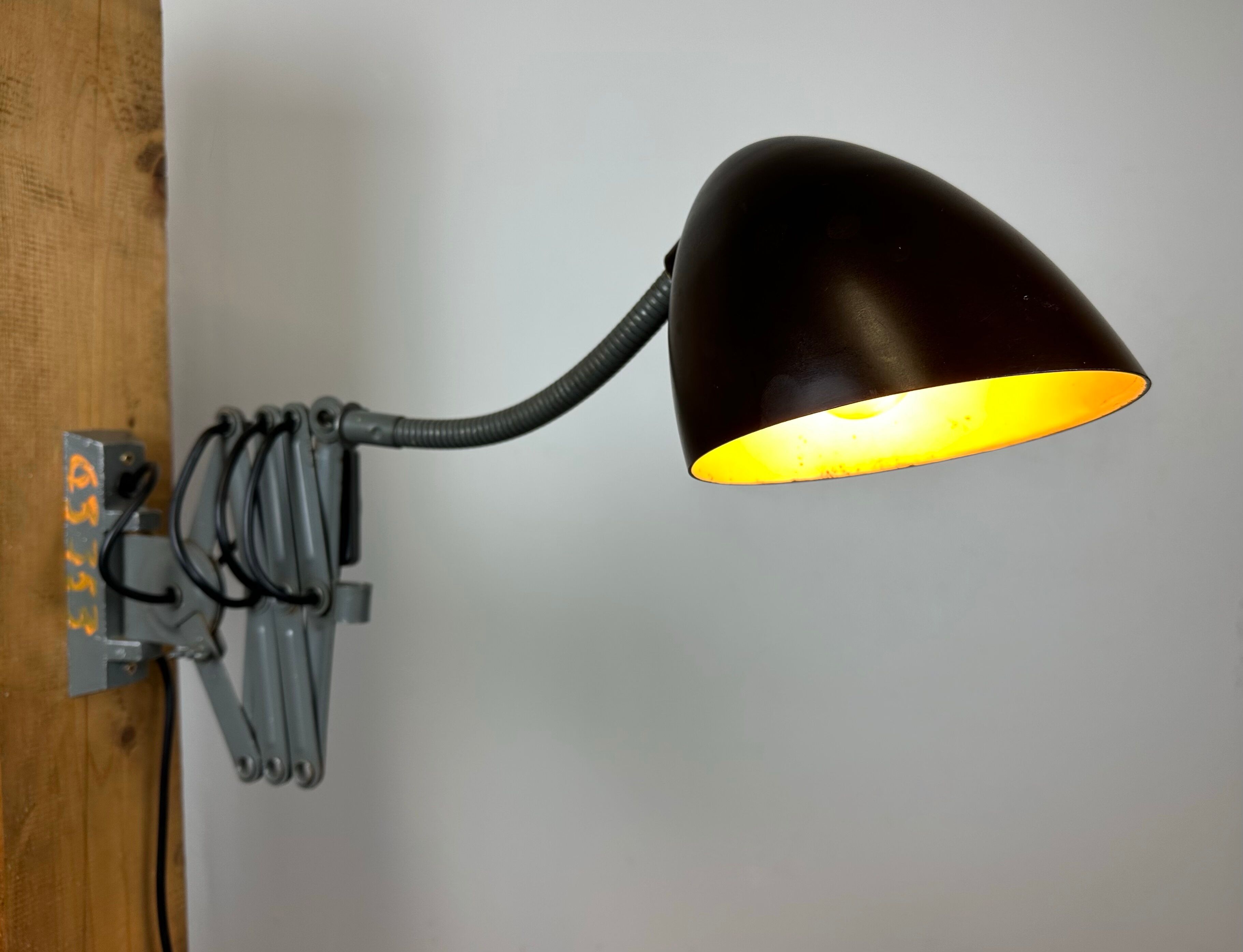 Grey Industrial Scissor Wall Lamp from Elektroinstala, 1960s