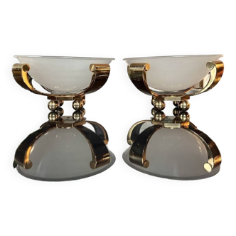 Art deco lamps - pair of column lights - bronze and frosted glass