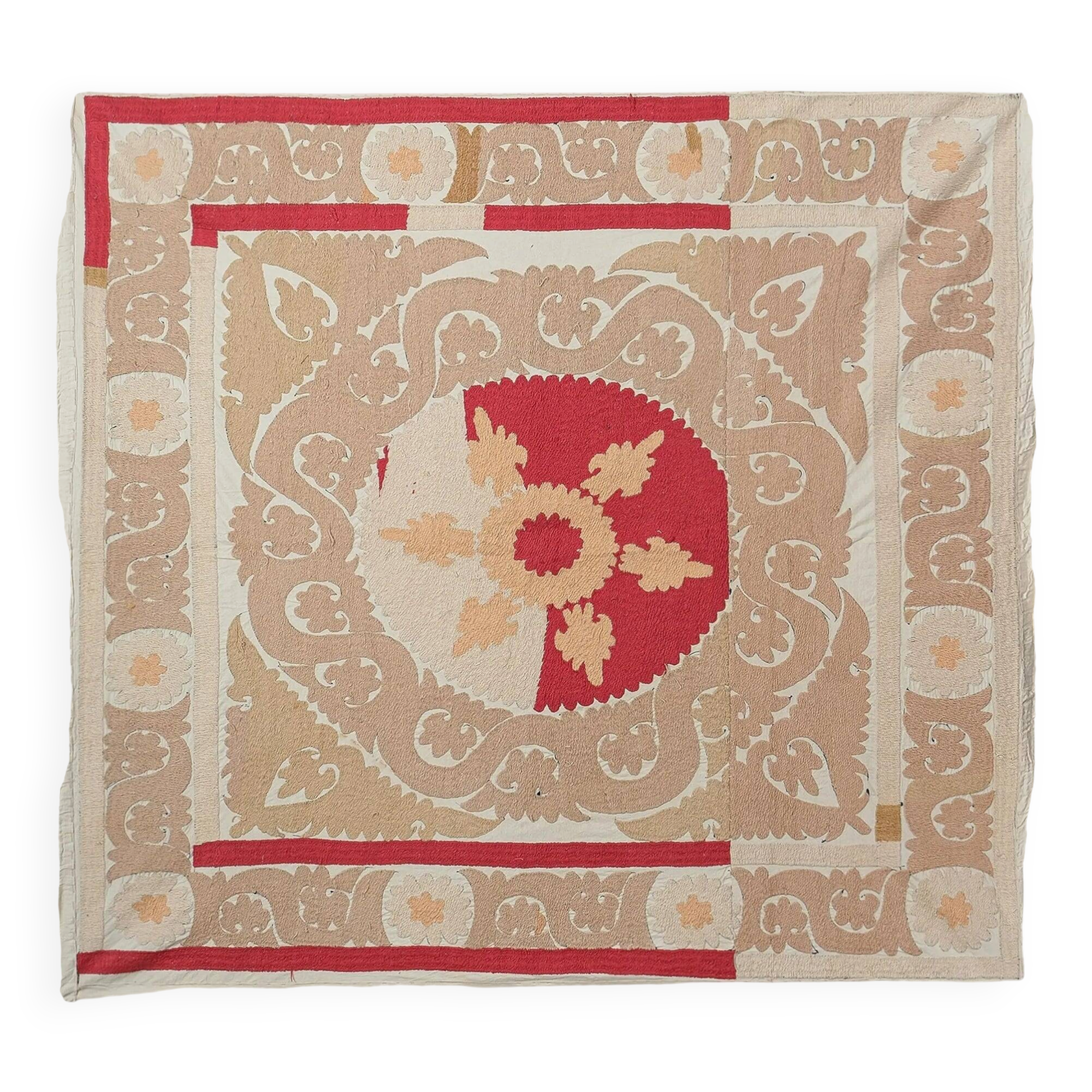 Vintage hand-embroidered tribal tapestry 135x142 cm